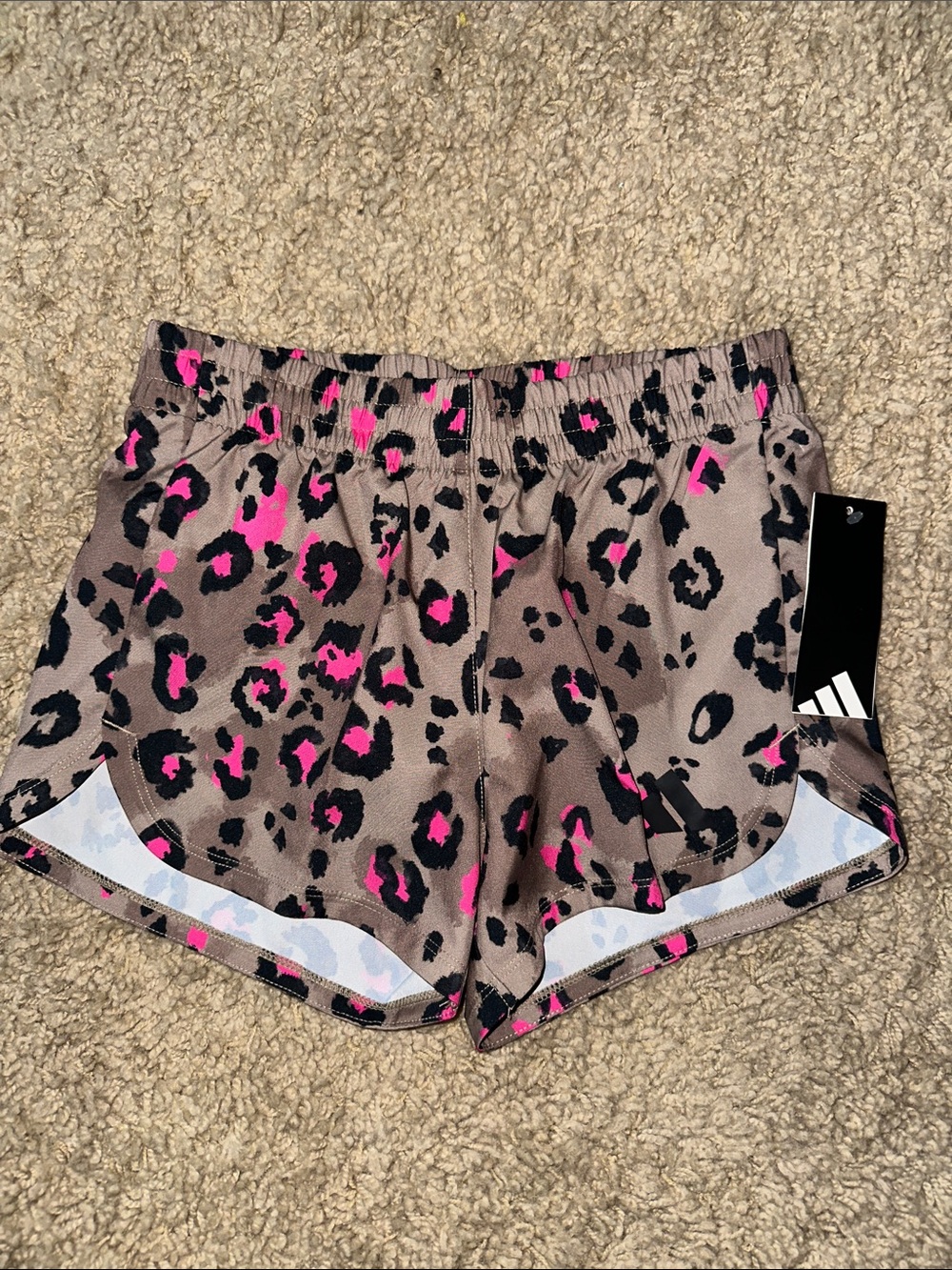 NWT Adidas Brown, Black and Pink Leopard Print Shorts (10/12)